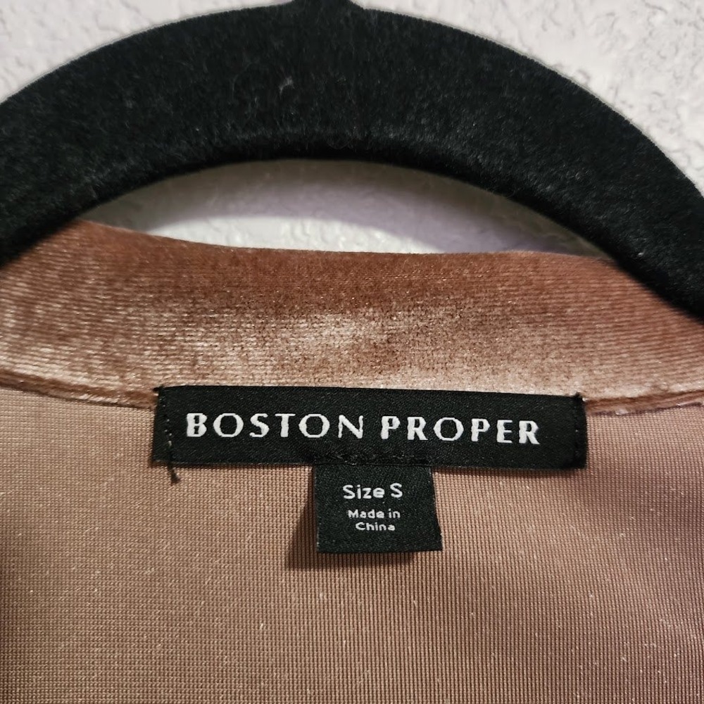 BOSTON PROPER Velvet Polo Collared Knit Top V-Neck 3/4 Sleeve Blouse Brown S - Picture 6 of 6